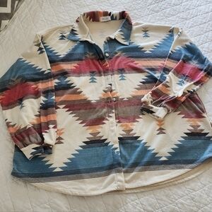 Phil Love Oversized Aztec Petterned Shacket, Size M, Made in USA